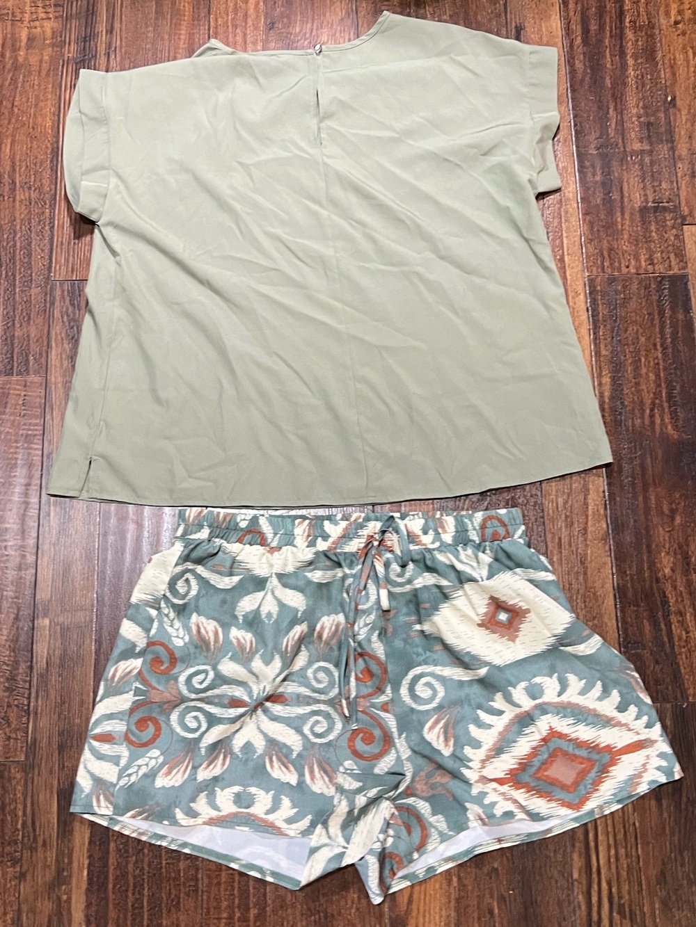 Sage Green Top with Patterned Ikat Shorts Set